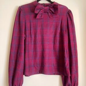 Woman’s Long sleeved Blouse W/ Bow Tie in Red size XL